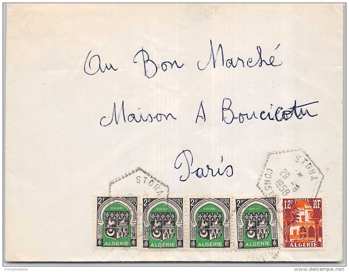 LETTRE AVEC PERLE HEXA DE STORA CONSTANTINE 1958  ALGERIE FRANCE COVER - Covers & Documents