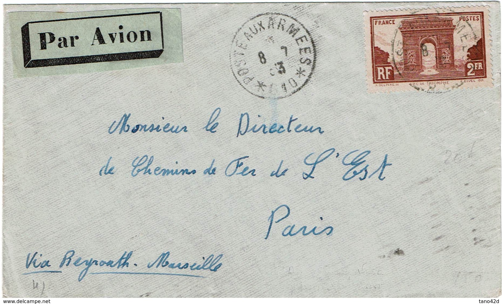 CTN40/1 - LEVANT POSTE AUX ARMEES 610  8/7/1933 TRANSIT PAR BEYROUTH PA 600 9/7/1933 - Storia Postale