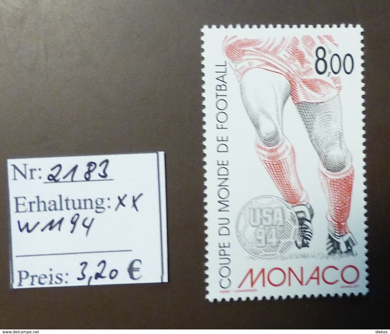 Monaco  Michel: 2183    1994 Fußball USA  ** MNH   #4833 - 1994 – Vereinigte Staaten