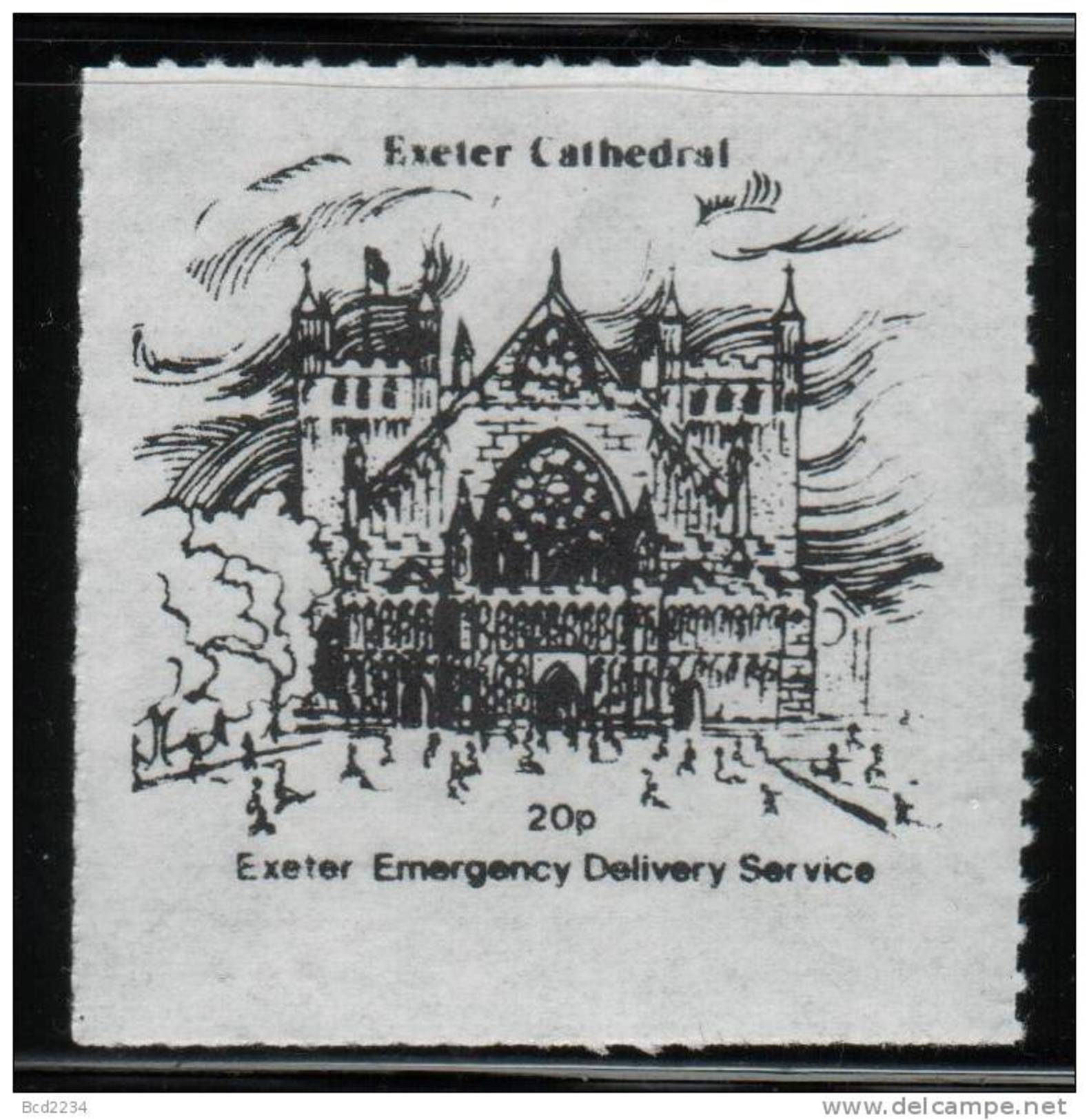 GREAT BRITAIN GB 1971 POSTAL STRIKE MAIL EXETER EMERGENCY DELIVERY SERVICE 20P BLACK NHM CATHEDRAL TOWER - Cinderellas
