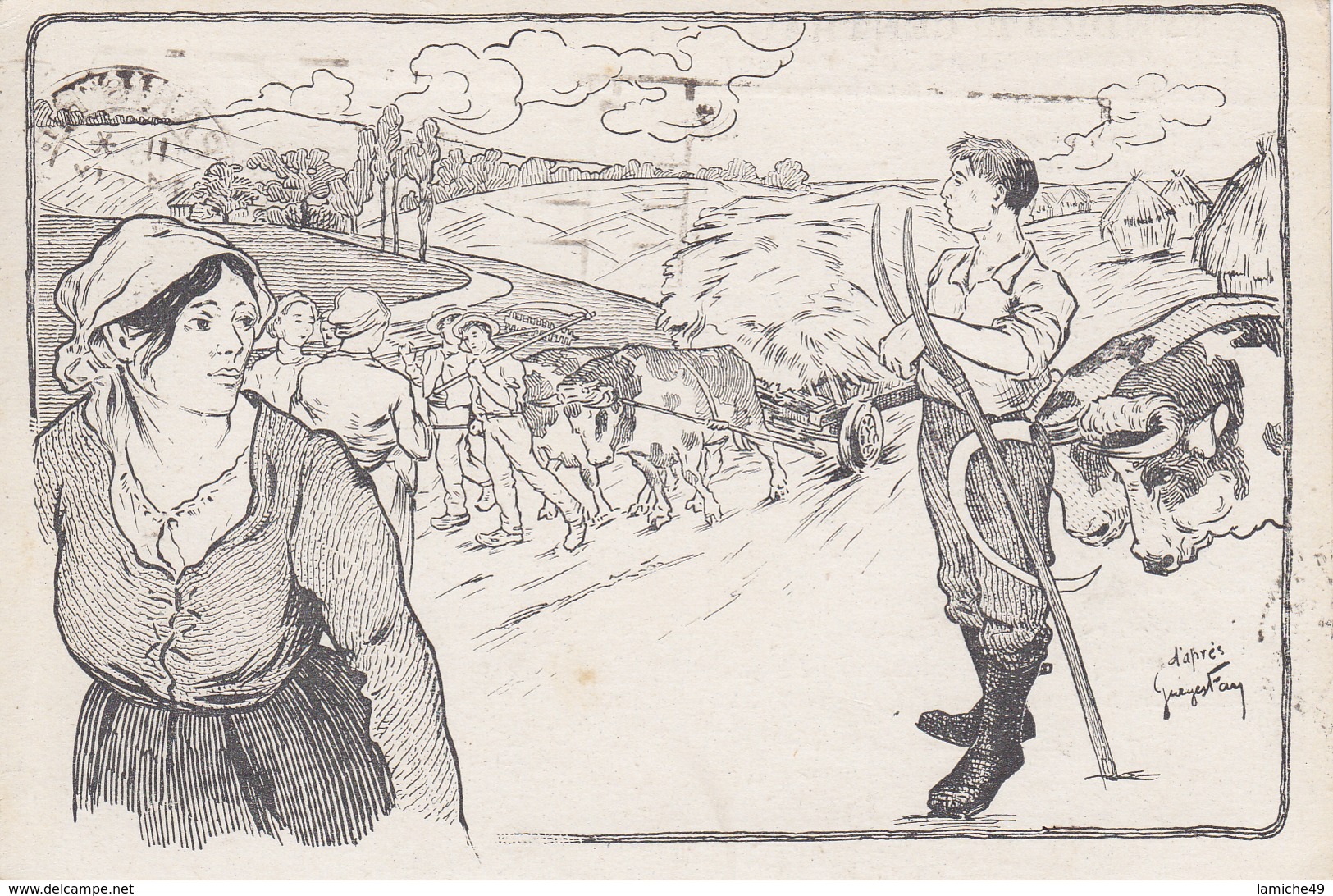 C Pub Attelage De Boeufs Dessin Georges Fay Dos Syndicat Central Des Agriculteurs Circulée Timbrée 1923 - Labor Unions