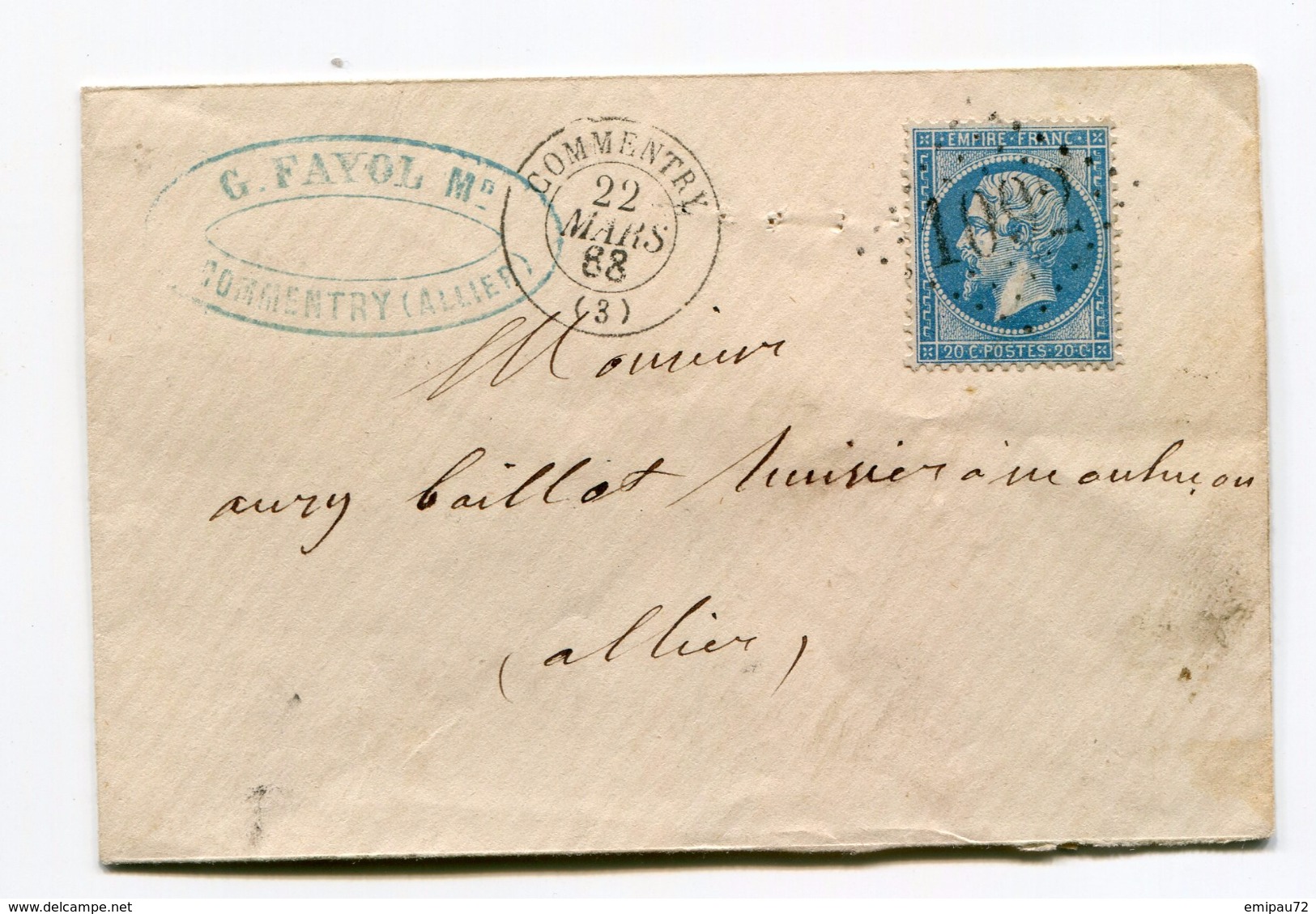 FRANCE- Lettre Sans Correspondance De 1868 De COMMENTRY (3)- GC 1092- Y&T N°22 - 1853-1860 Napoléon III.