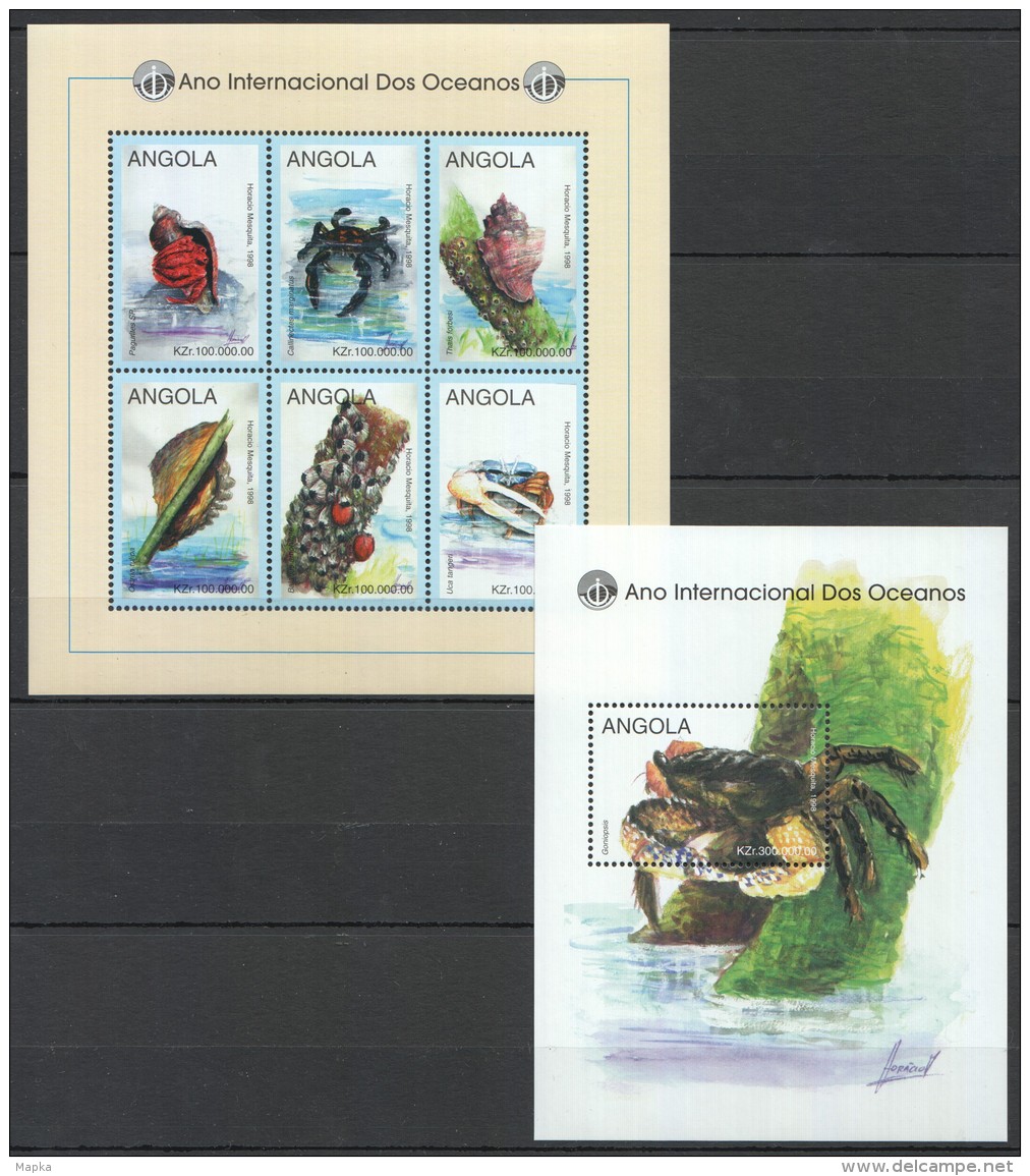 VV75 1998 ANGOLA MARINE LIFE ANO INTERNACIONAL DOS OCEANOS 1BL+1KB MNH - Meereswelt