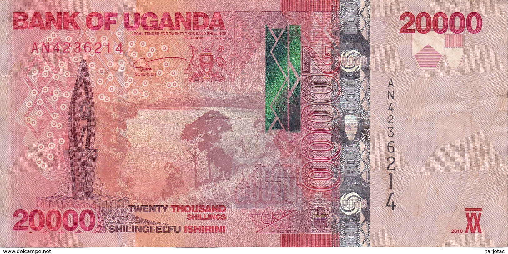 BILLETE DE UGANDA DE 20000 SHILLINGS CON UNA VACA DEL AÑO 2010 (COW) (BANKNOTE) - Ouganda