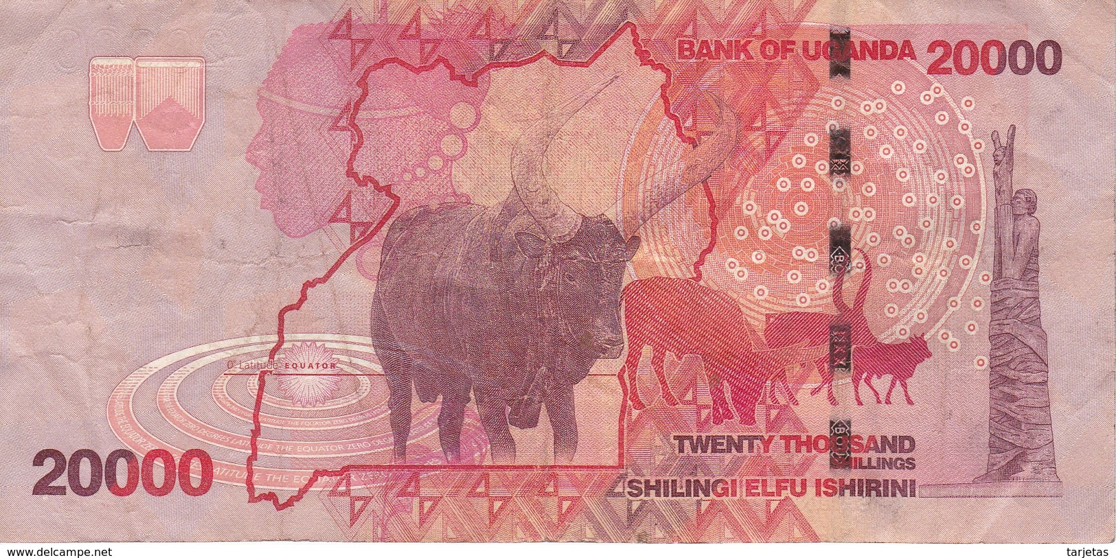 BILLETE DE UGANDA DE 20000 SHILLINGS CON UNA VACA DEL AÑO 2010 (COW) (BANKNOTE) - Ouganda