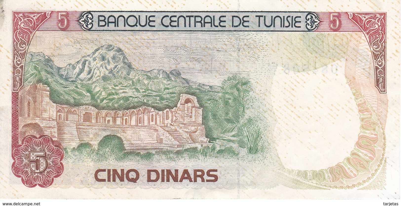 BILLETE DE TUNEZ DE 5 DINARS DEL AÑO 1980 (BANK NOTE) - Tusesië