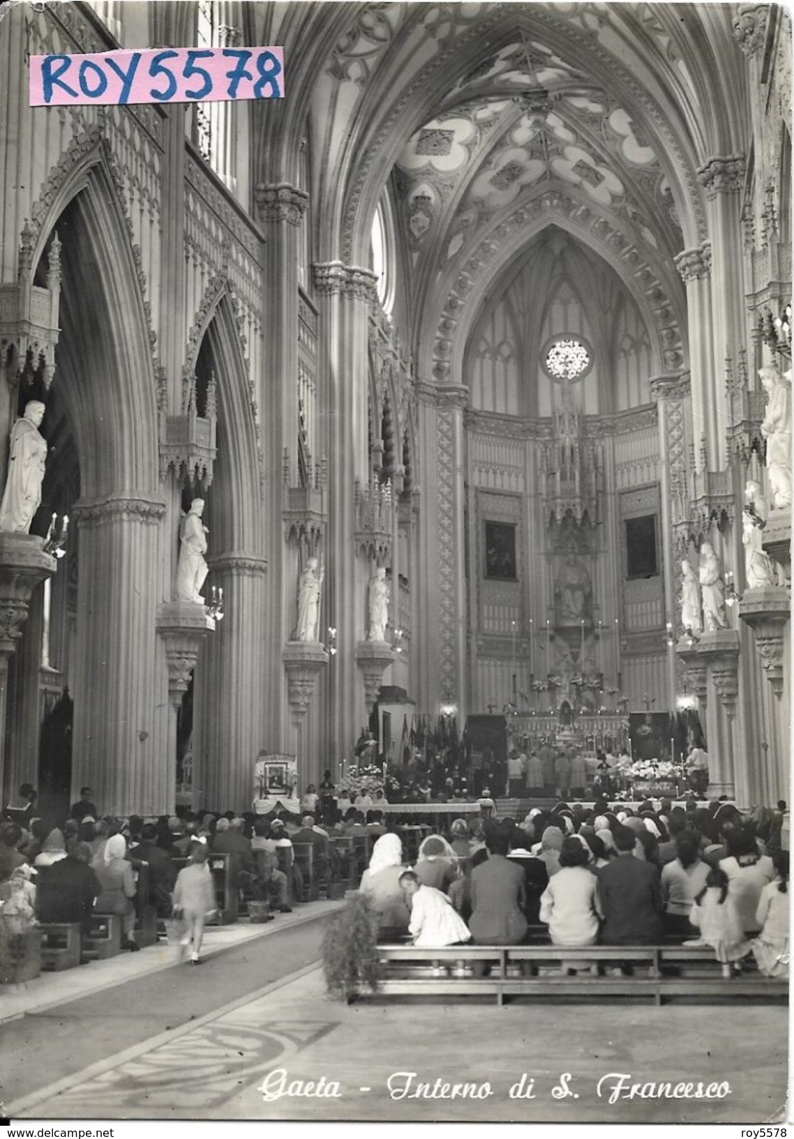 Lazio-latina-gaeta Veduta Interno Chiesa Di S.francesco Affollata Di Fedeli Che Ascoltano La Messa Animatissima Anni/60 - Altri & Non Classificati