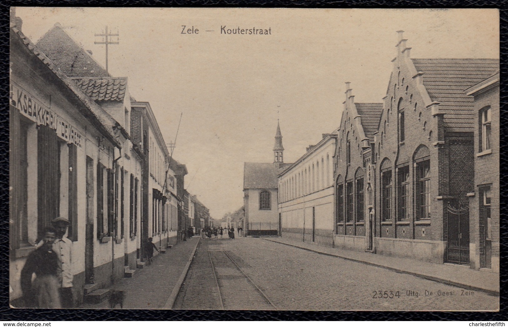 ZELE - KOUTERSTRAAT --- Zeer Mooie Animatie !! Enkelcirkel Zele 1922 Op Rug ( Zicht Op Volksbakkerij De Vrede ) - Zele