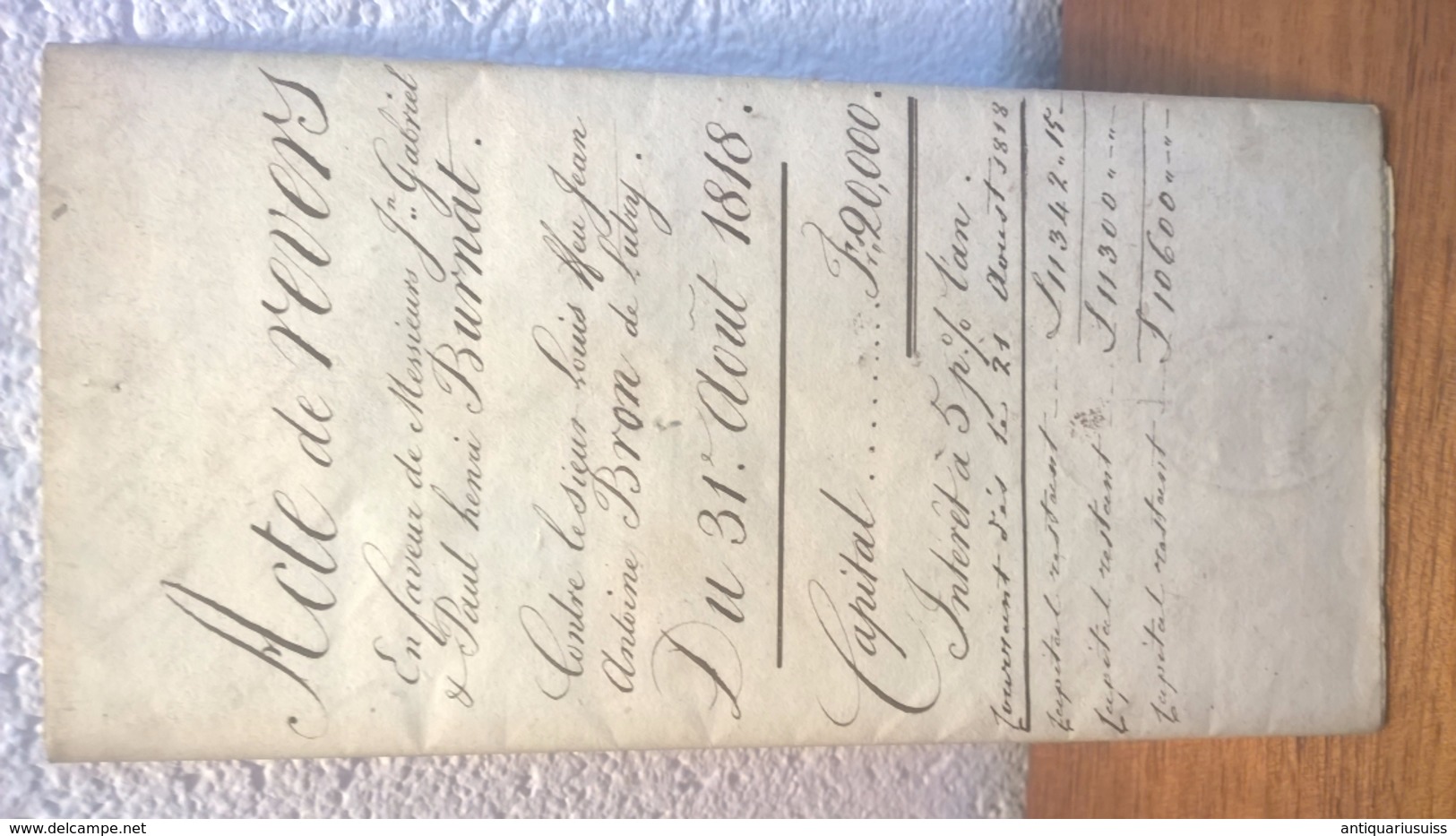 Acte De Revers - 1818  - Lutry - Canton De Vaud - Documents Historiques