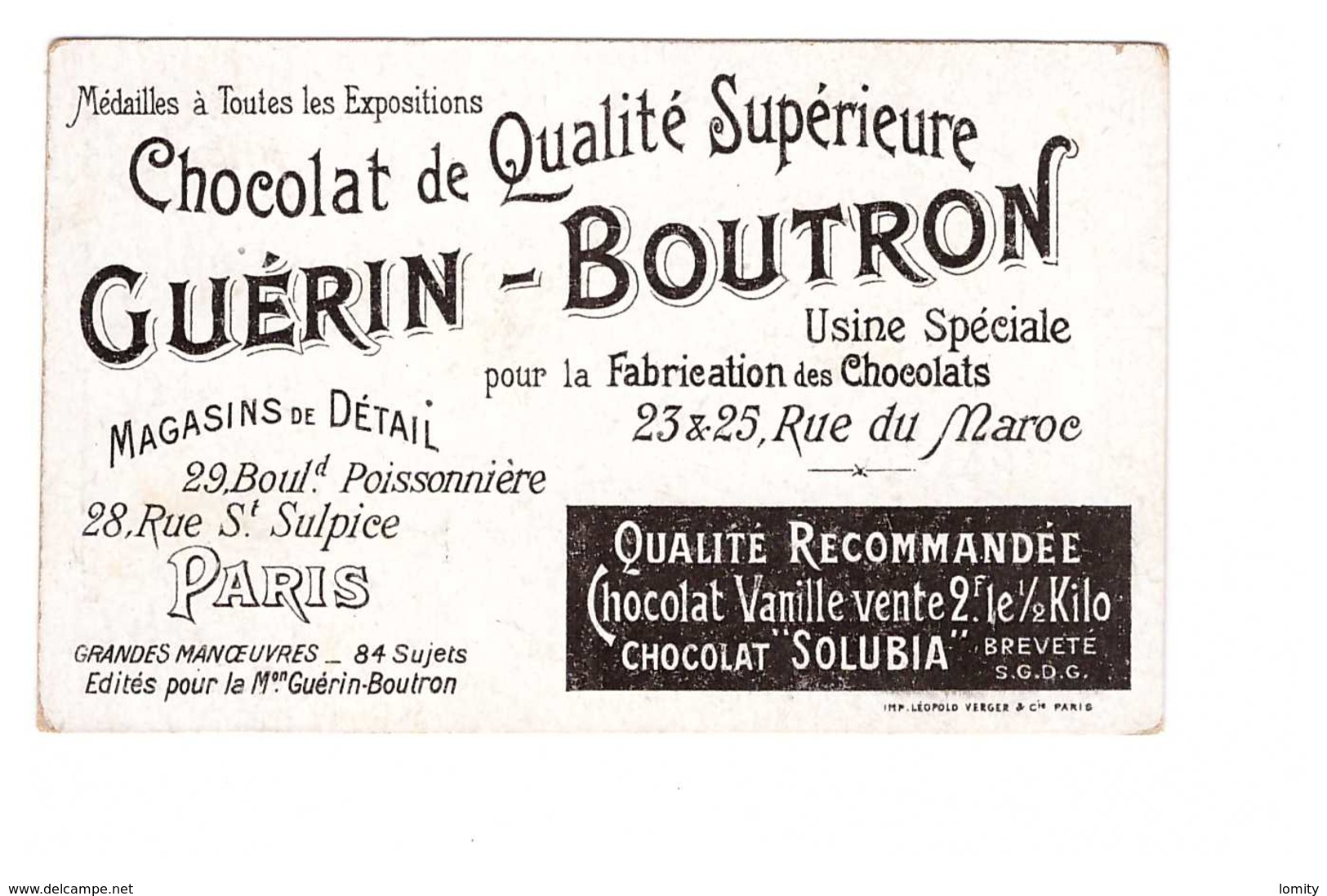 Chromo Chocolat Guerin Boutron Grandes Manoeuvres N° 71 Militaire Un Pont De Bateaux - Guérin-Boutron