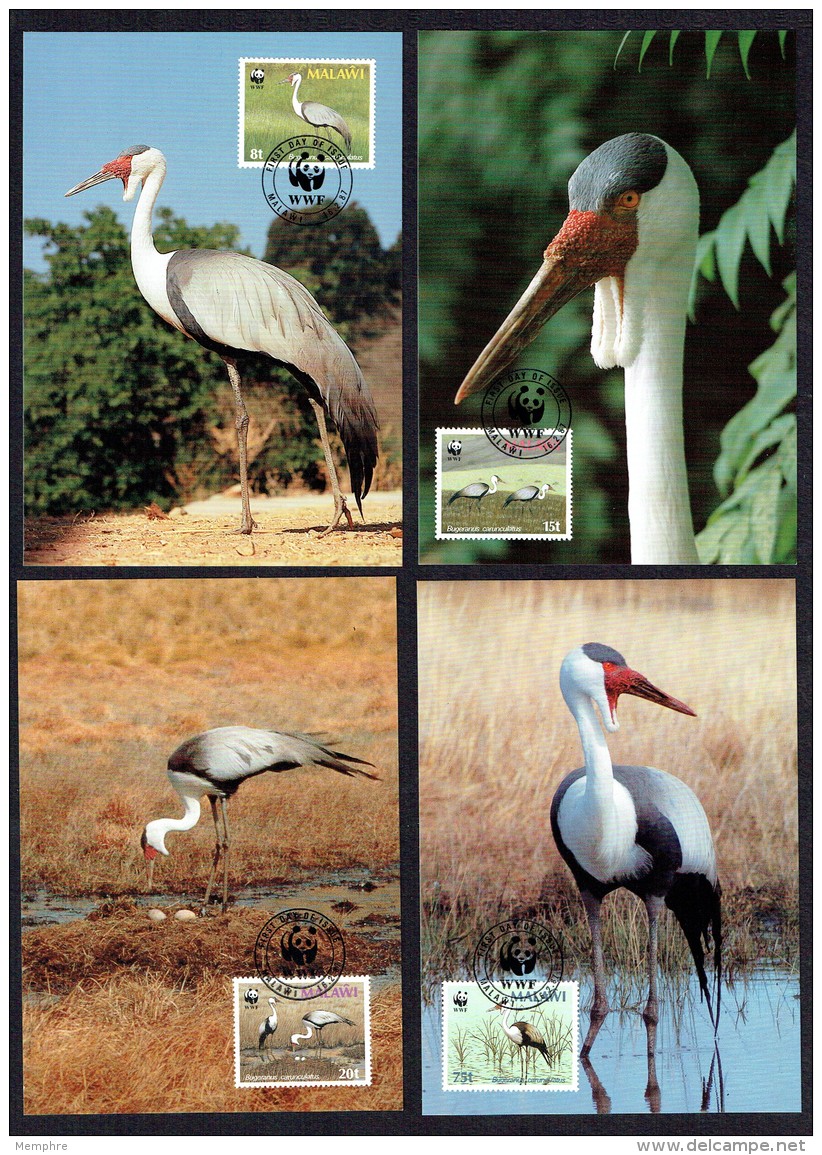 1987 MALAWI Wattled Crane (Bird) -  Set Of 4 On WWF Maximum Cards - Malawi (1964-...)