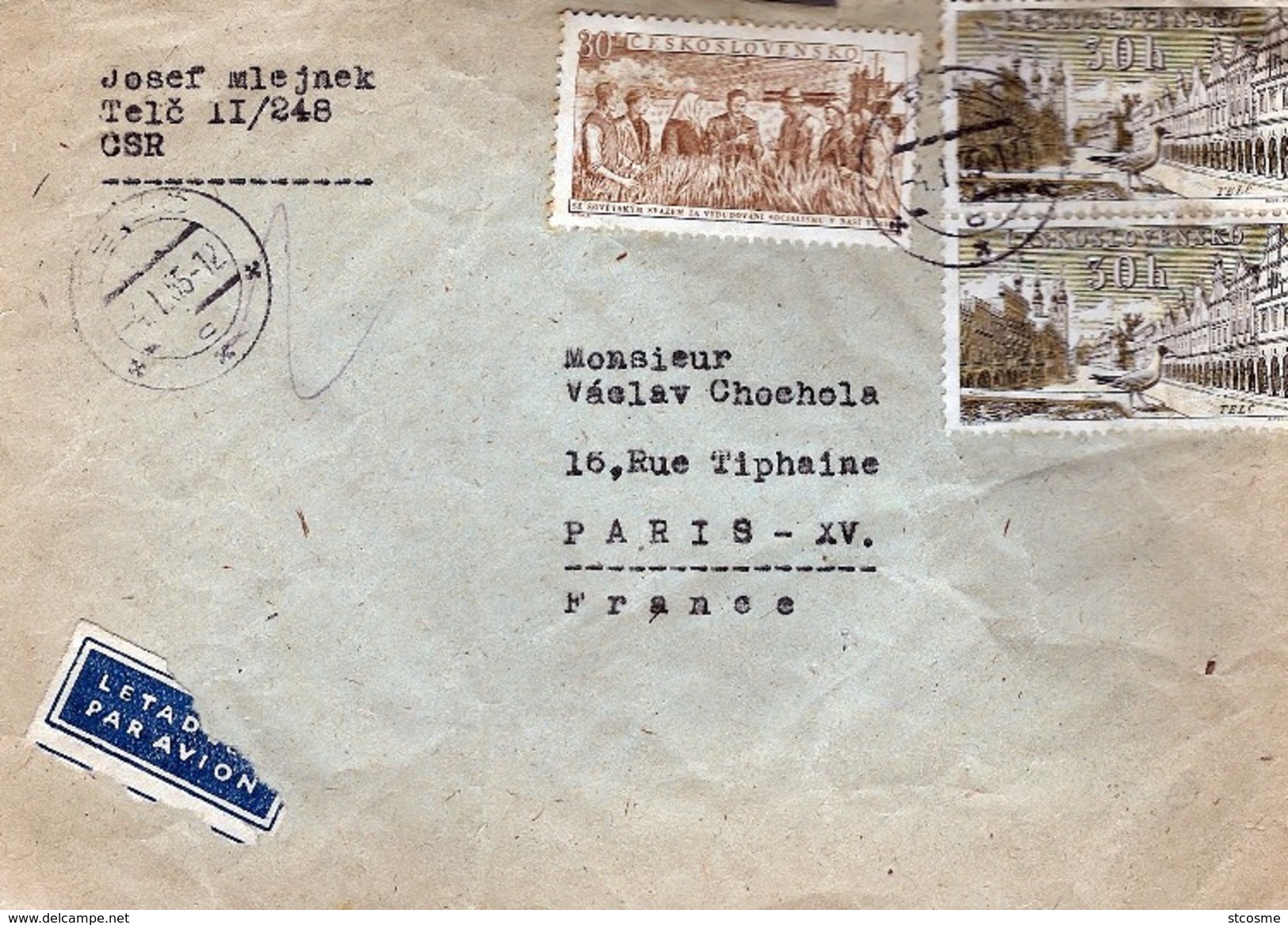 G367 TCHECOSLOVAQUIE / CESKOSLOVENSKO - Lettre Circulée De Telc En 1955 - Autres & Non Classés