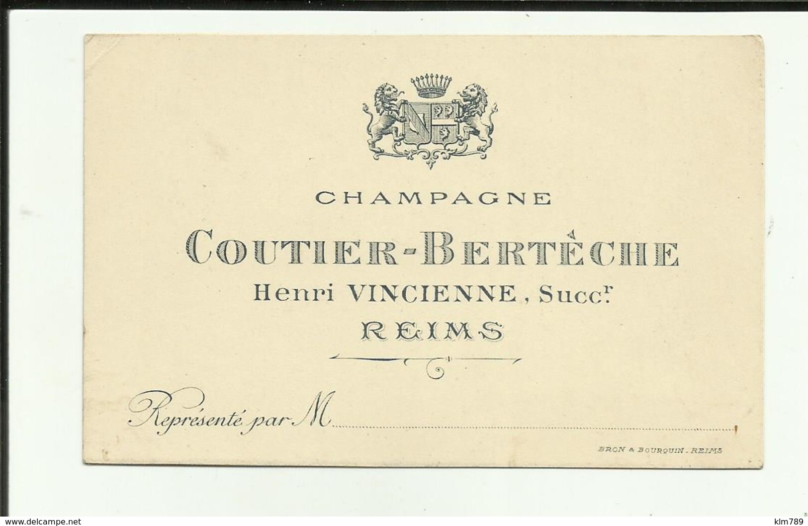 51 - Marne - Reims -  Carte De Visite - Champagne Coutier - Bertèche - Tarif Au Verso - Avis De Passage - - Visiting Cards