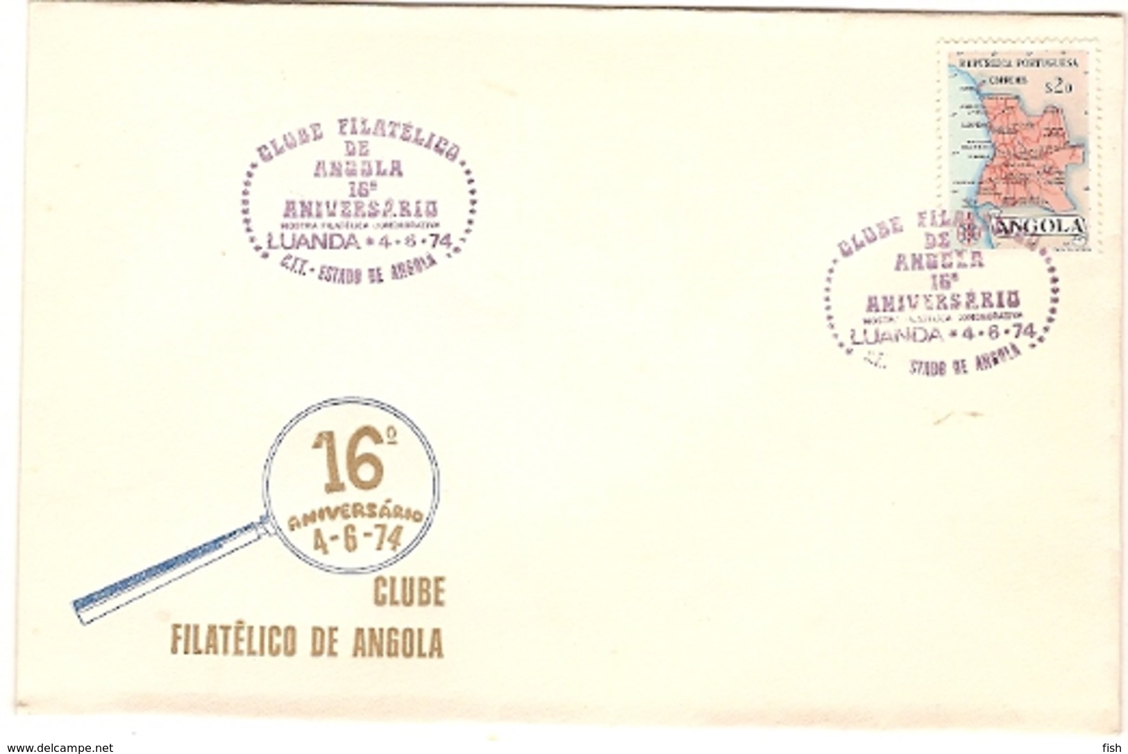 Angola & Ultramar, FDC XVI Anniversary Of The Angola Philatelic Club, Luanda 1974 (382) - Briefmarkenausstellungen