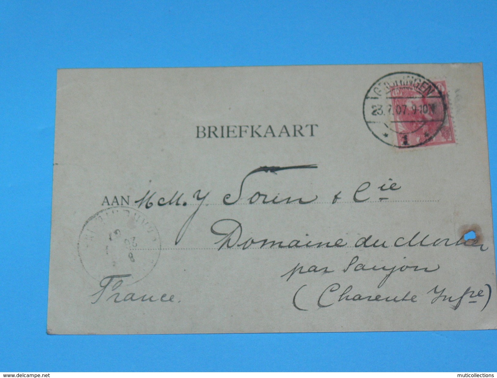 ENTIER POSTAL /Briefkaart  / CARTE POSTALE 1887 / DE GRONINGEN  AGENTUURZAAK / A SAUJON / COGNAC DOMAINE MORTIER / - Brieven En Documenten