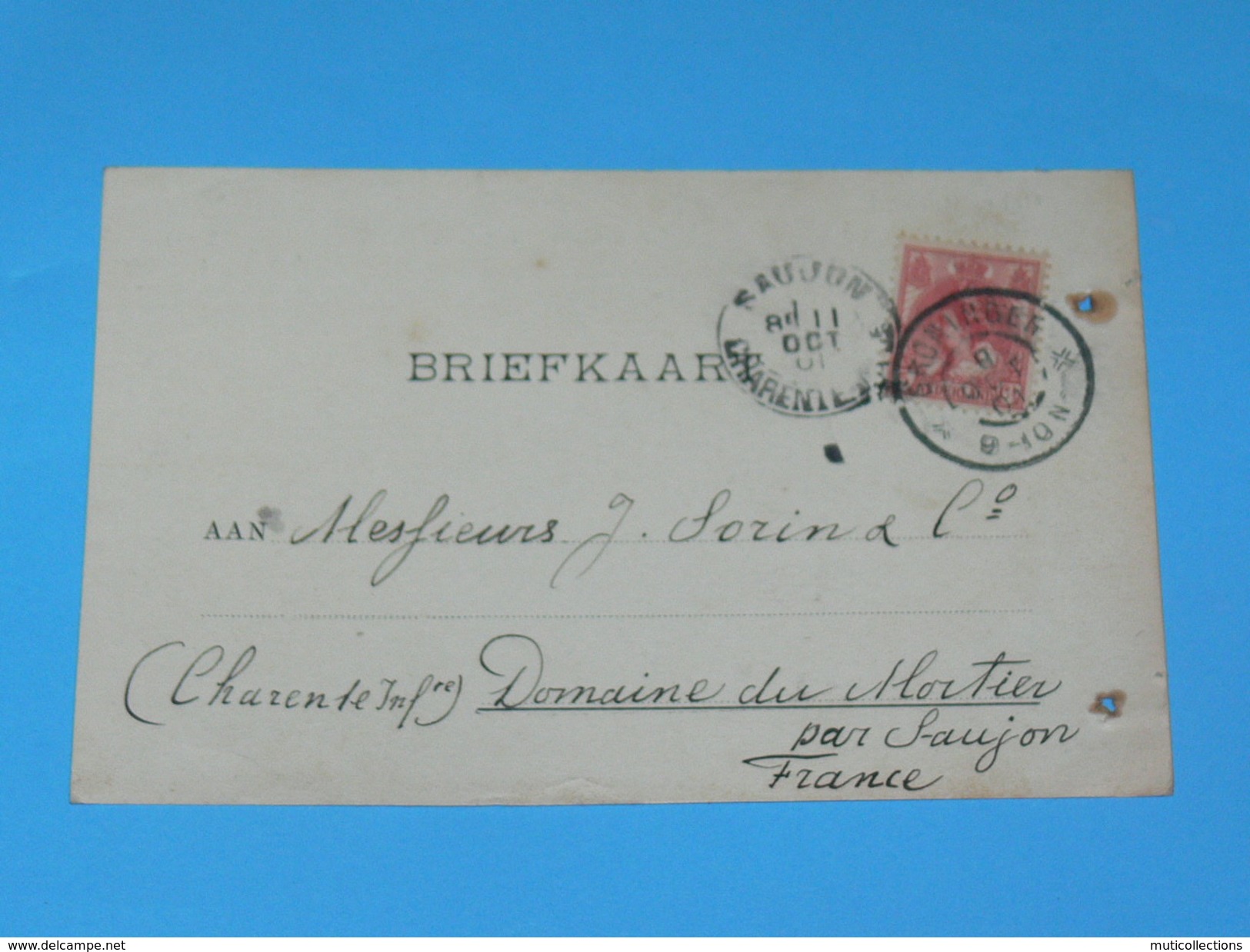 ENTIER POSTAL /Briefkaart  / CARTE POSTALE 1887 / DE GRONINGEN  AGENTUURZAAK / A SAUJON / COGNAC DOMAINE MORTIER / - Brieven En Documenten