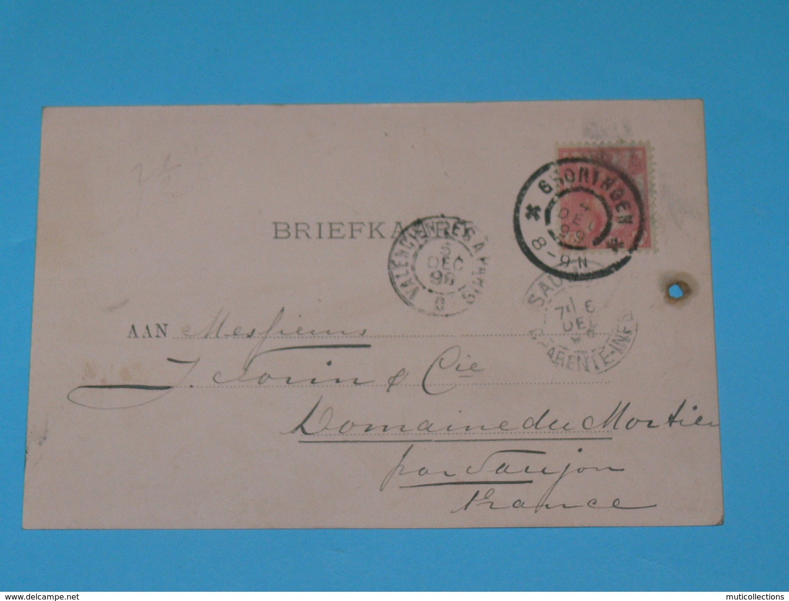 ENTIER POSTAL /Briefkaart  / CARTE POSTALE 1887 / DE GRONINGEN HANDELSAGENTEN / A SAUJON / COGNAC DOMAINE MORTIER / - Brieven En Documenten