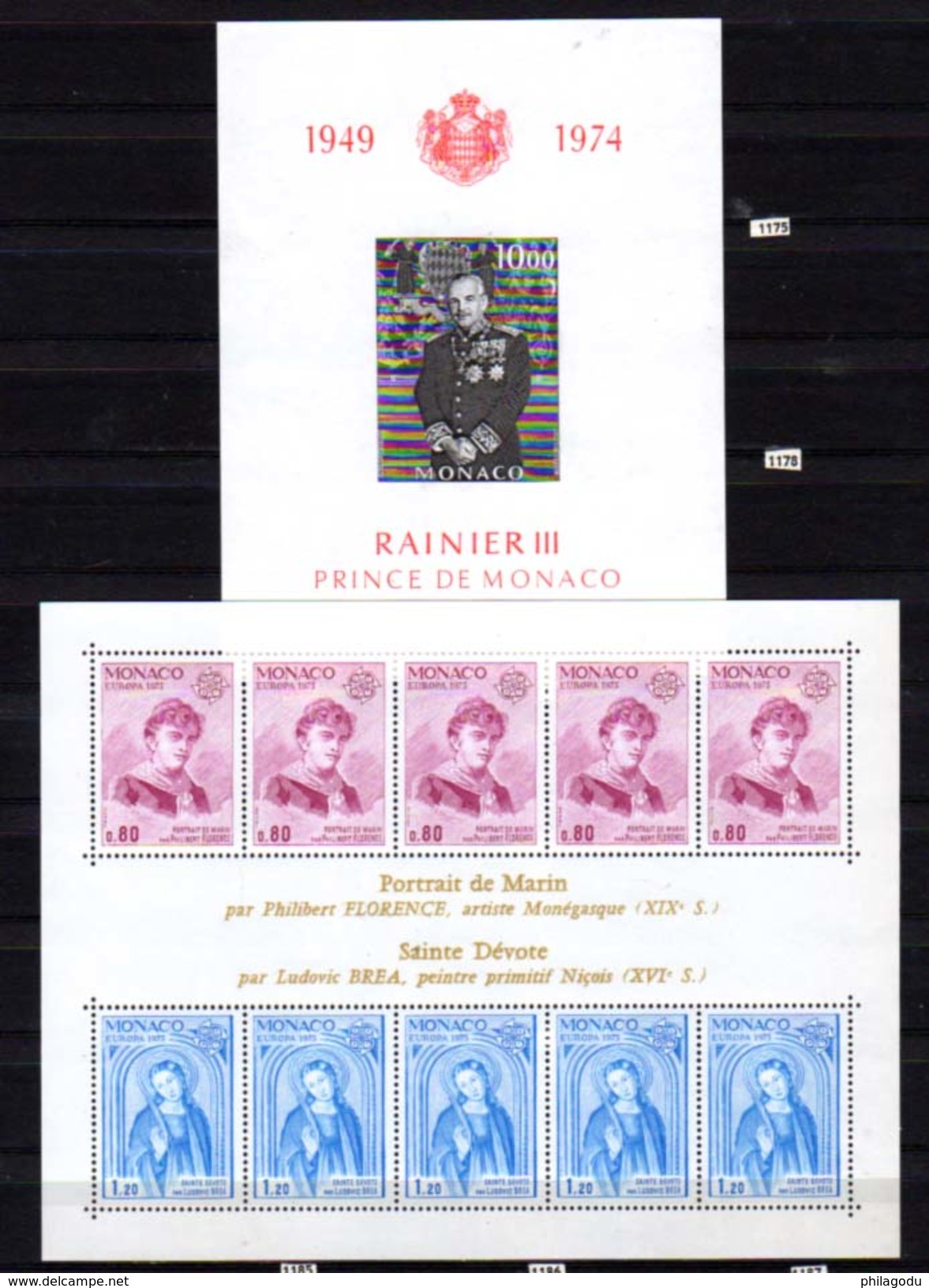 1974-75    Prince Rainier III Et Ste Dévote, BF 8 Et 10**, Cote 64,30 &euro;, - Blocks & Kleinbögen