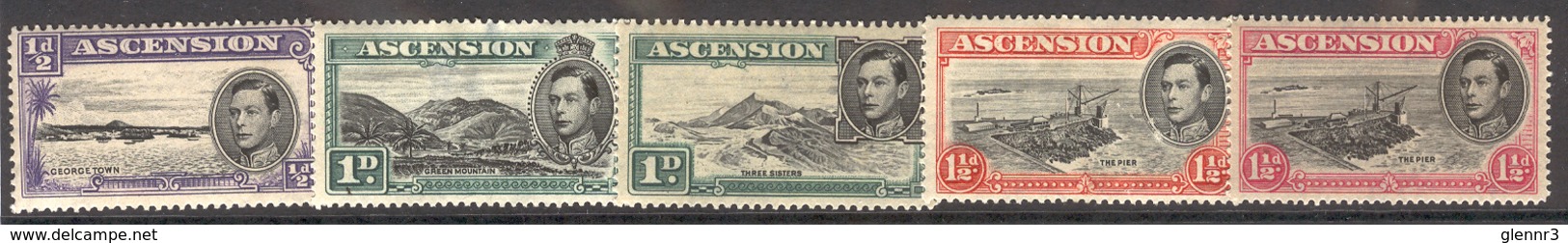 ASCENSION 1938-53 KGVI, Scott Nos. 40, 41, 41D, 42a, 42Cd MH - Ascension