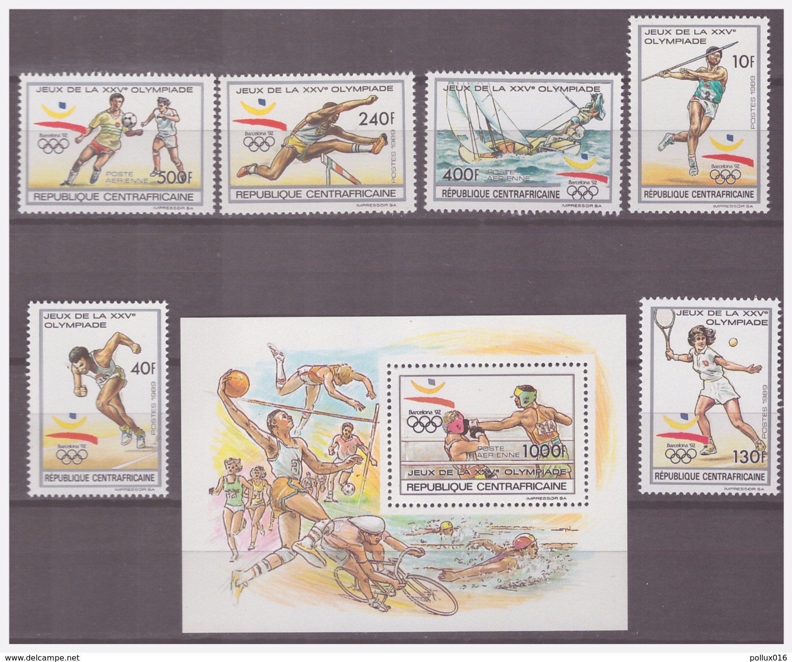 758 Central Africa Olympics Barcelona 1992 Athletic Sailing Boxing Tennis + S/S MNH - Sommer 1992: Barcelone