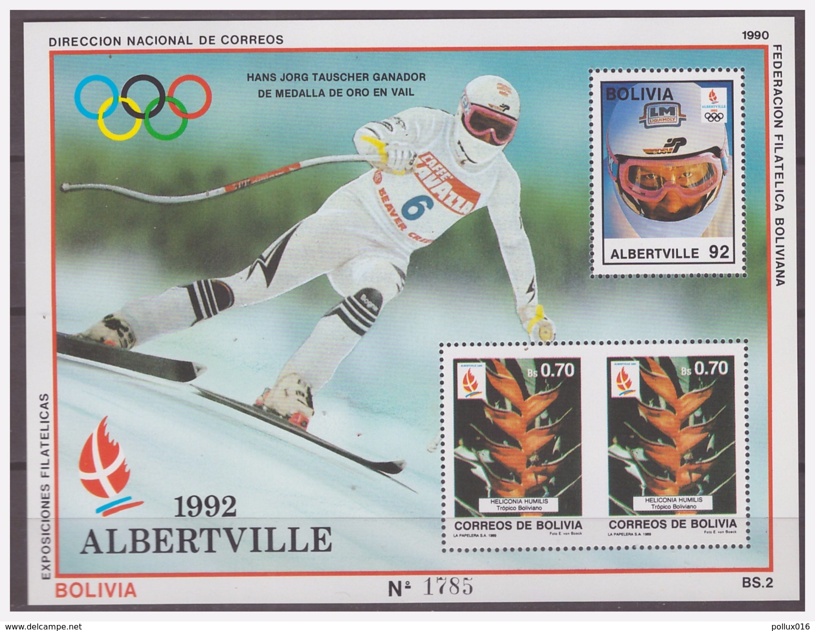 717 Bolivia Olympics Albertville 1992 Skiing S/S MNH - Winter 1992: Albertville