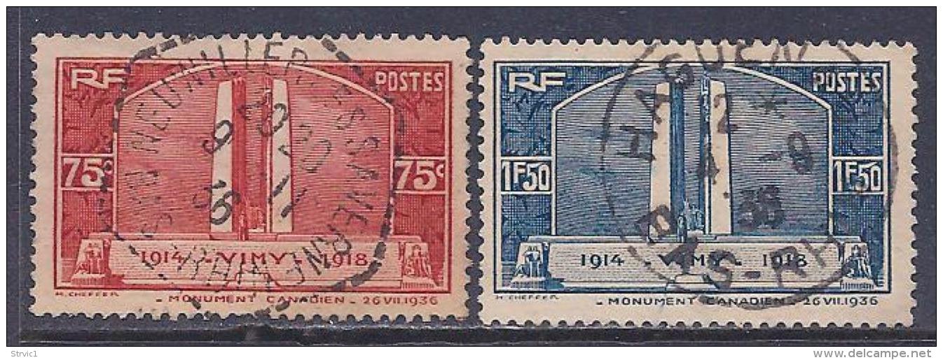 France, Scott # 311-2 Used War Memorial Vimy Ridge, 1936 - Used Stamps