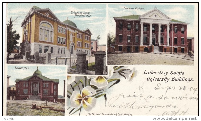 Latter-Day Saints University Buildings Salt Lake City Utah, Mormon School, C1900s Vintage Postcard - Schools