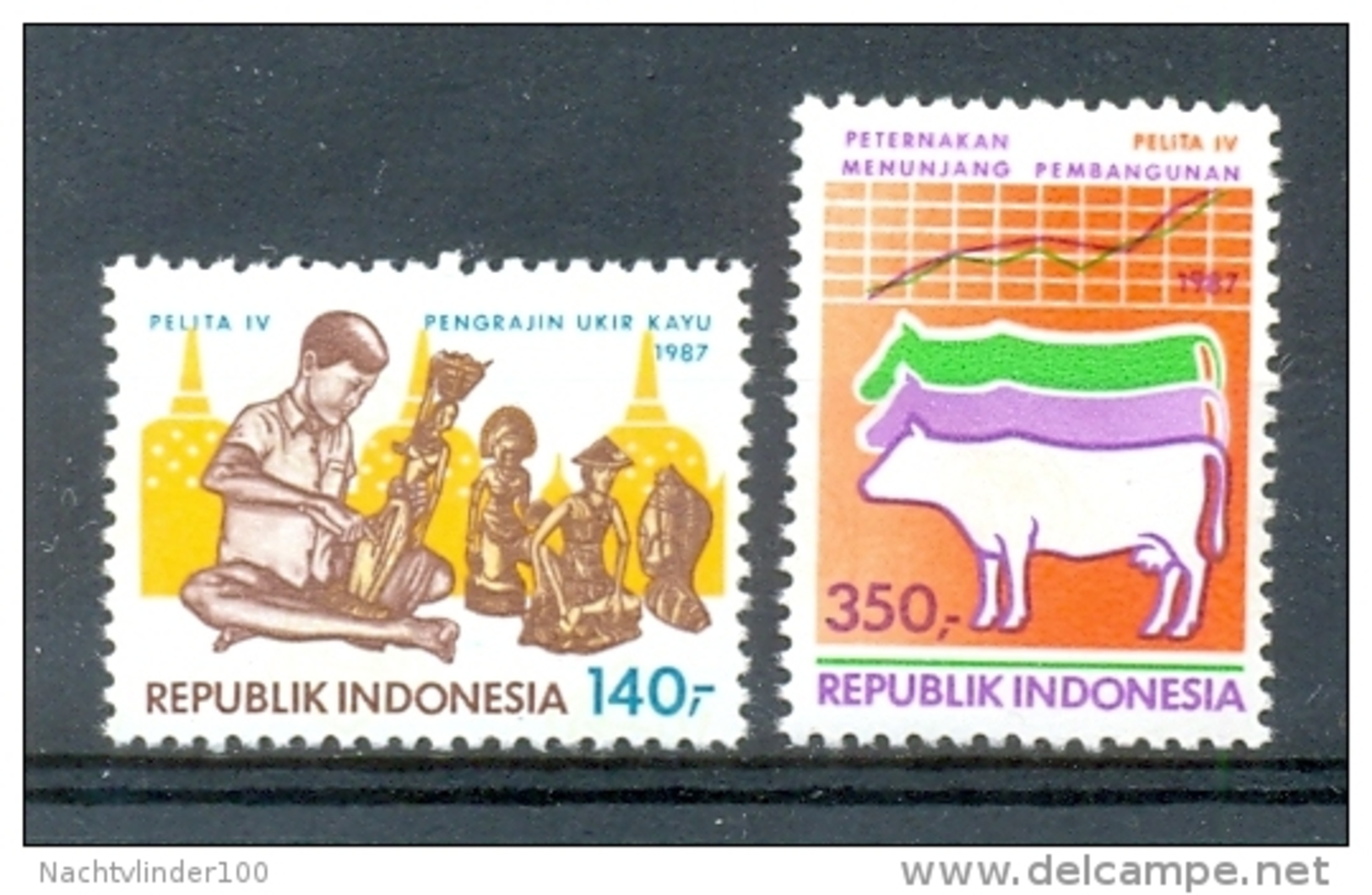 Mgm1284 FAUNA VISSEN KOE 4E VIJFJARENPLAN PELITA IV RUND FISH COW INDONESIË INDONESIA 1987 PF/MNH  VANAF1EURO - Koeien