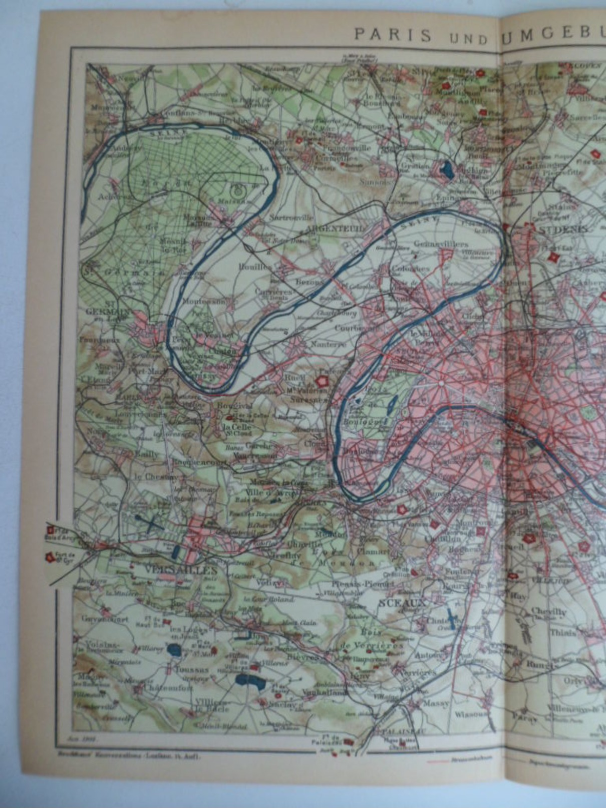 Gravure Lithographie 1905 Brockhaus Cartes Plan PARIS Et Ses Environs France - Cartes Géographiques