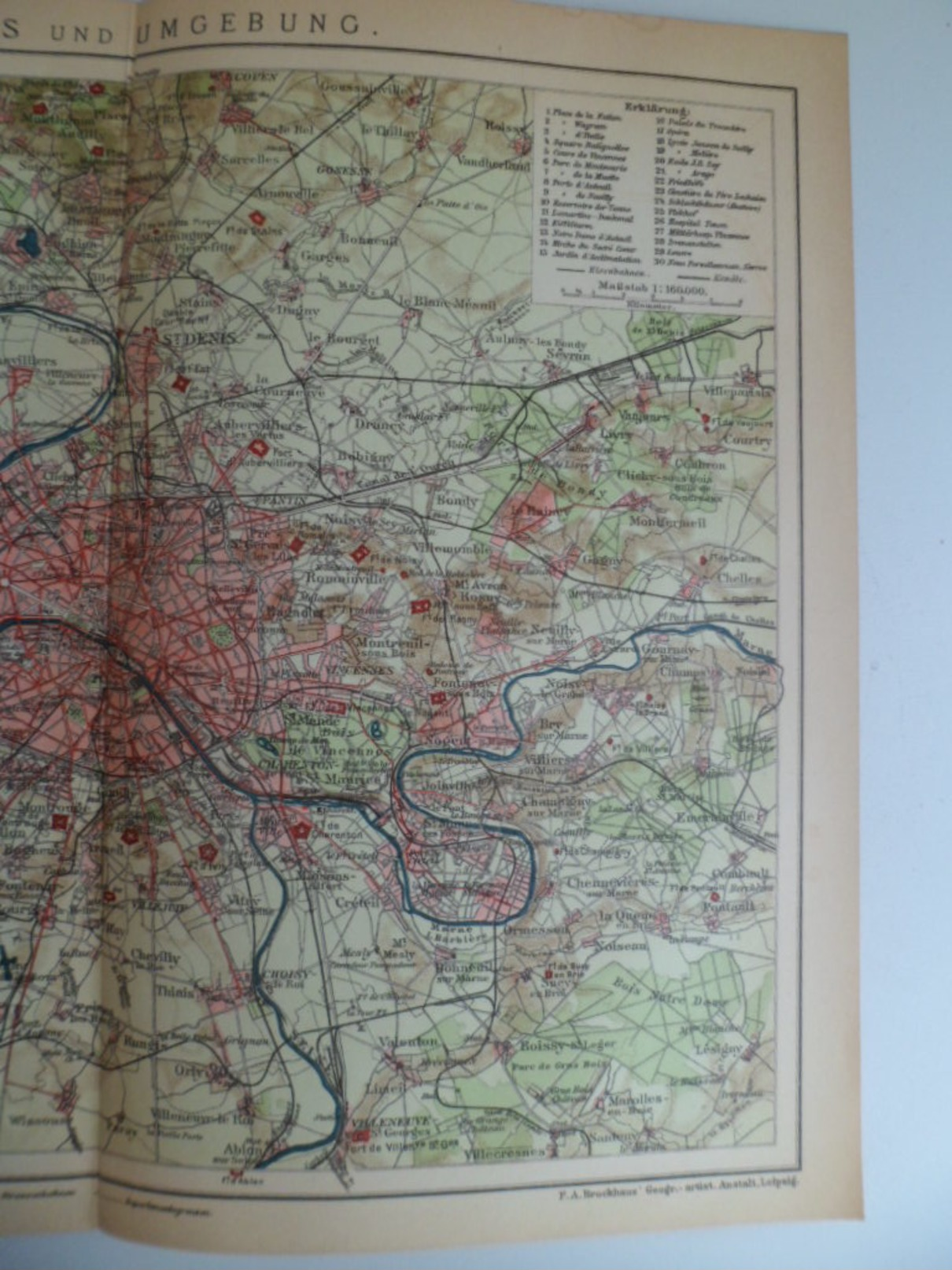 Gravure Lithographie 1905 Brockhaus Cartes Plan PARIS Et Ses Environs France - Cartes Géographiques