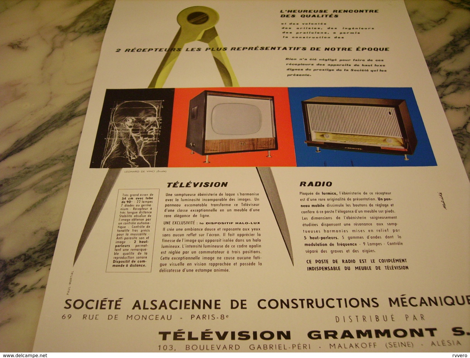ANCIENNE PUBLICITE TELEVISION GRAMMONT S A  1957 - Televisione