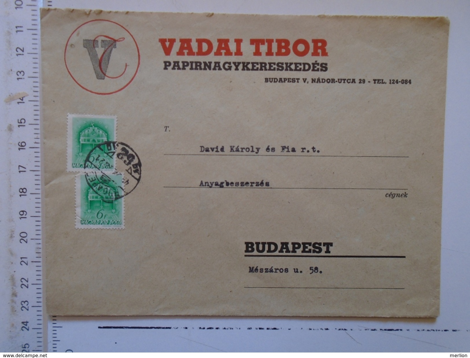 D149847 Hungary    Cover  - Vadai Tibor Papirnagykereskedés - Paper Wholesale - Budapest  1942 - Covers & Documents