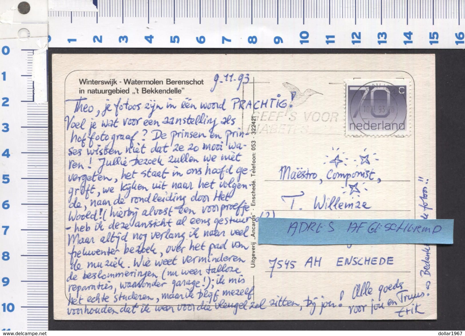 Winterswijk - Watermolen Berenschot  1993 - See The 2  Scans For Condition.( Originalscan !!! ) - Winterswijk