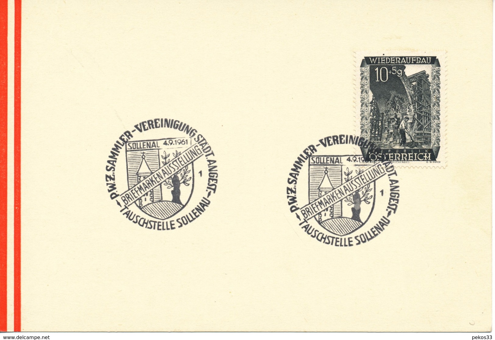 ÖSTERREICH - Sonderstempel - Mi,Nr,  858     Briefmarken- Ausstellung  Tauschstelle Sollenau  4.9.1961 - Maschinenstempel (EMA)