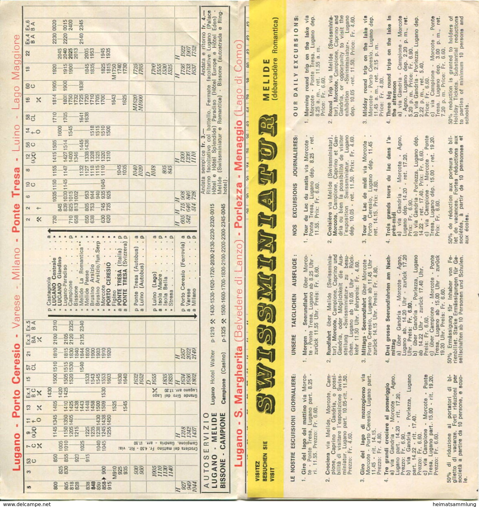 Schweiz - Fahrplan 1969 - Lago Di Lugano - Faltblatt - Europe