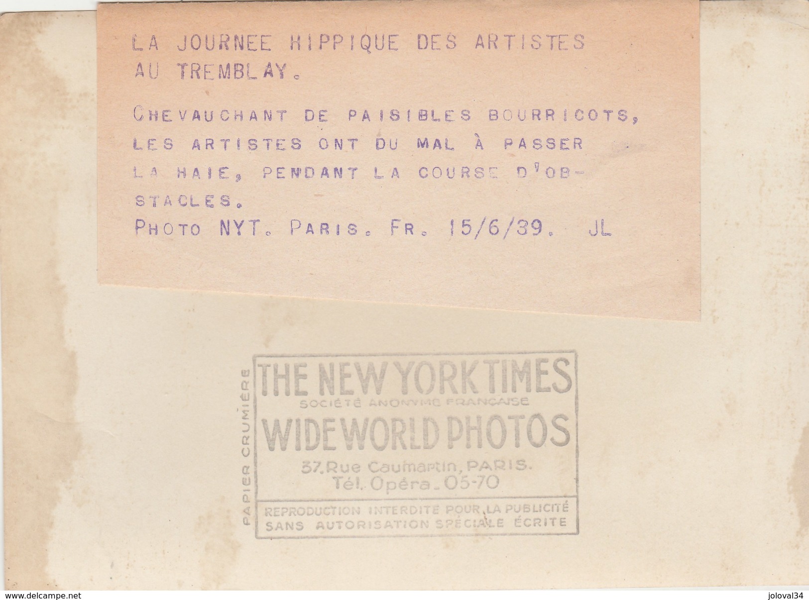 Hippisme Photo New York Times 15/6/1939 Journée Des Artistes Au Tremblay - Haies Bourricots Humour - Reiten