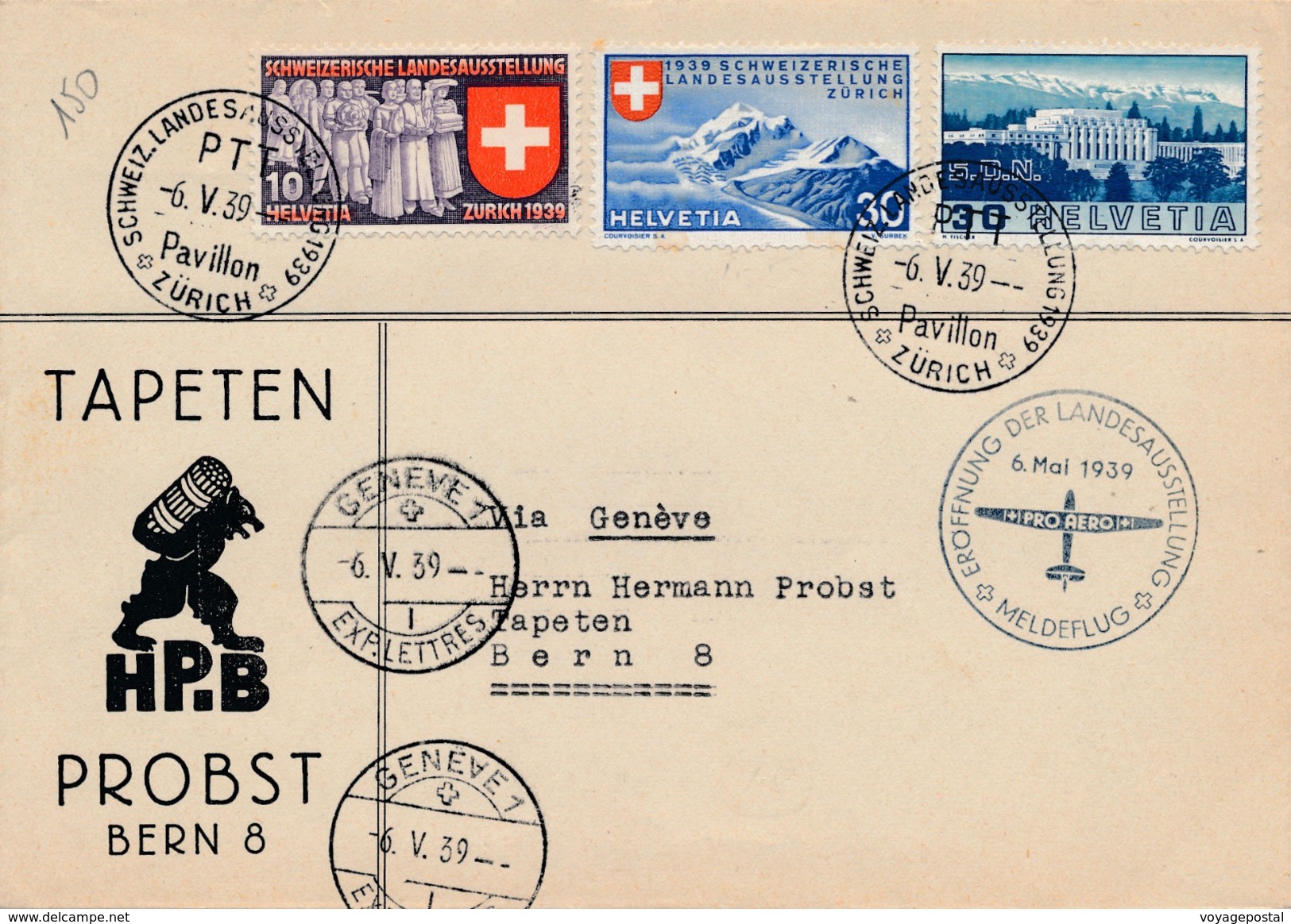 Lettre Zurich Via Geneve Meldeflug Pour Bern - Used Stamps