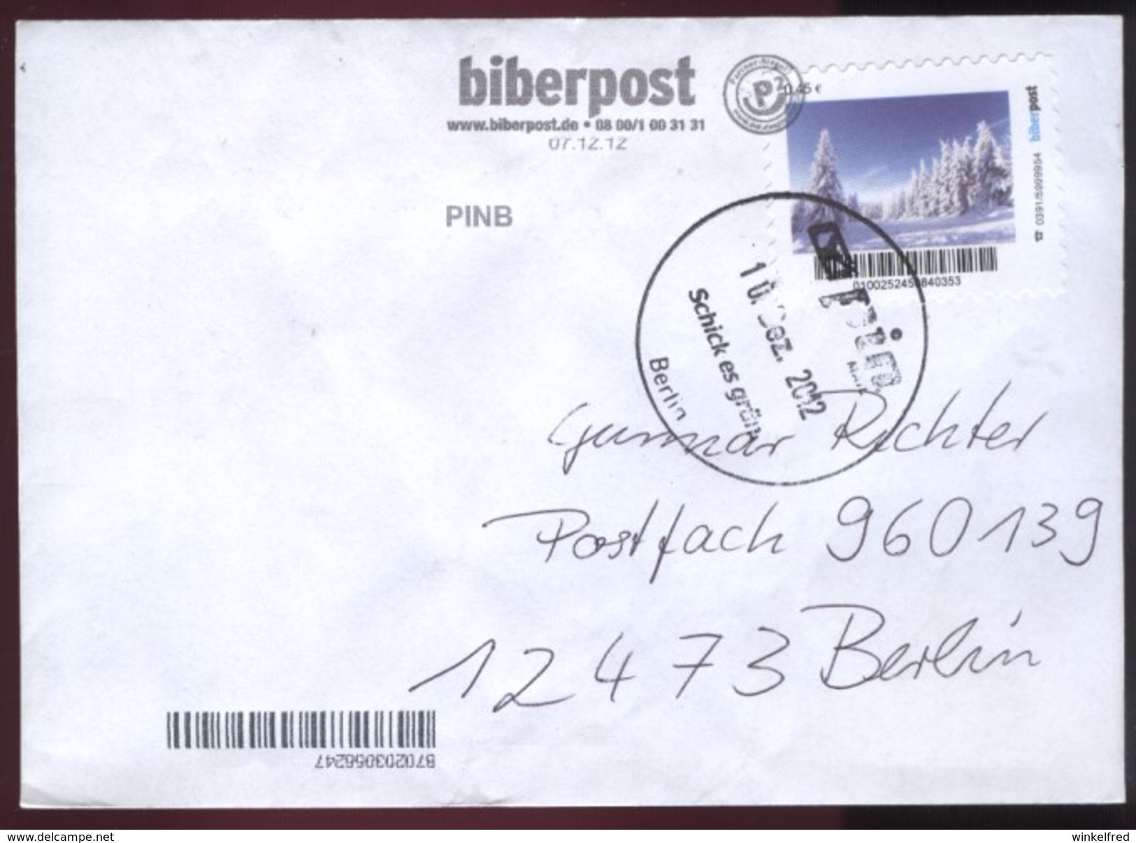 Biber Post Winterwald (Heftchenmarke) (45) Gez Neues Logo Gel. 07.12.2012 BP064 - Privées & Locales