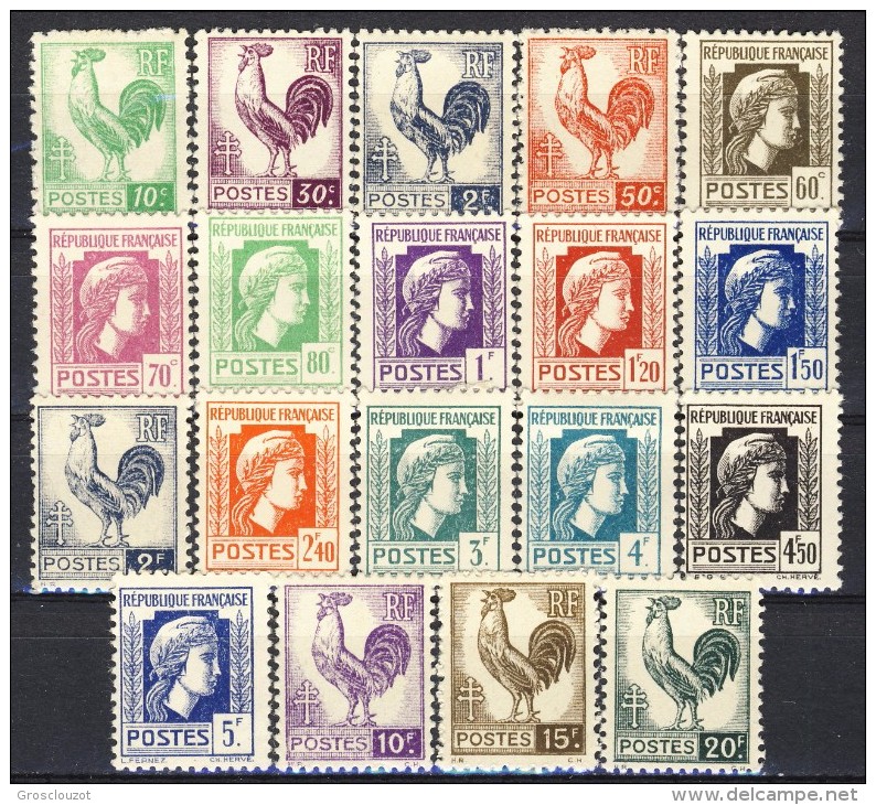 Francia 1944 Serie N. 630-648 Serie D'Algeri, Cocq Et Marianne MNH GO Catalogo € 29 - Ungebraucht