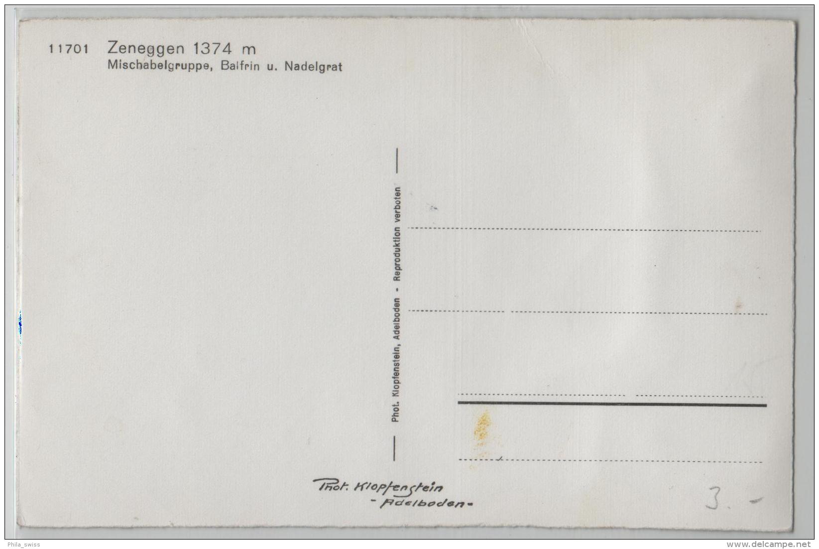 Zeneggen (1374 M) Michabelgruppe, Balfrin Und Nadelgrat - Photo: Klopfenstein No. 11701 - Zeneggen