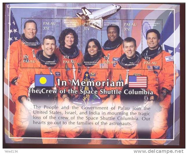 PALAU   716 ** MINT NEVER HINGED MINI SHEET OF SPACE   COLUMBIA IN MEMORIAM - Altri & Non Classificati