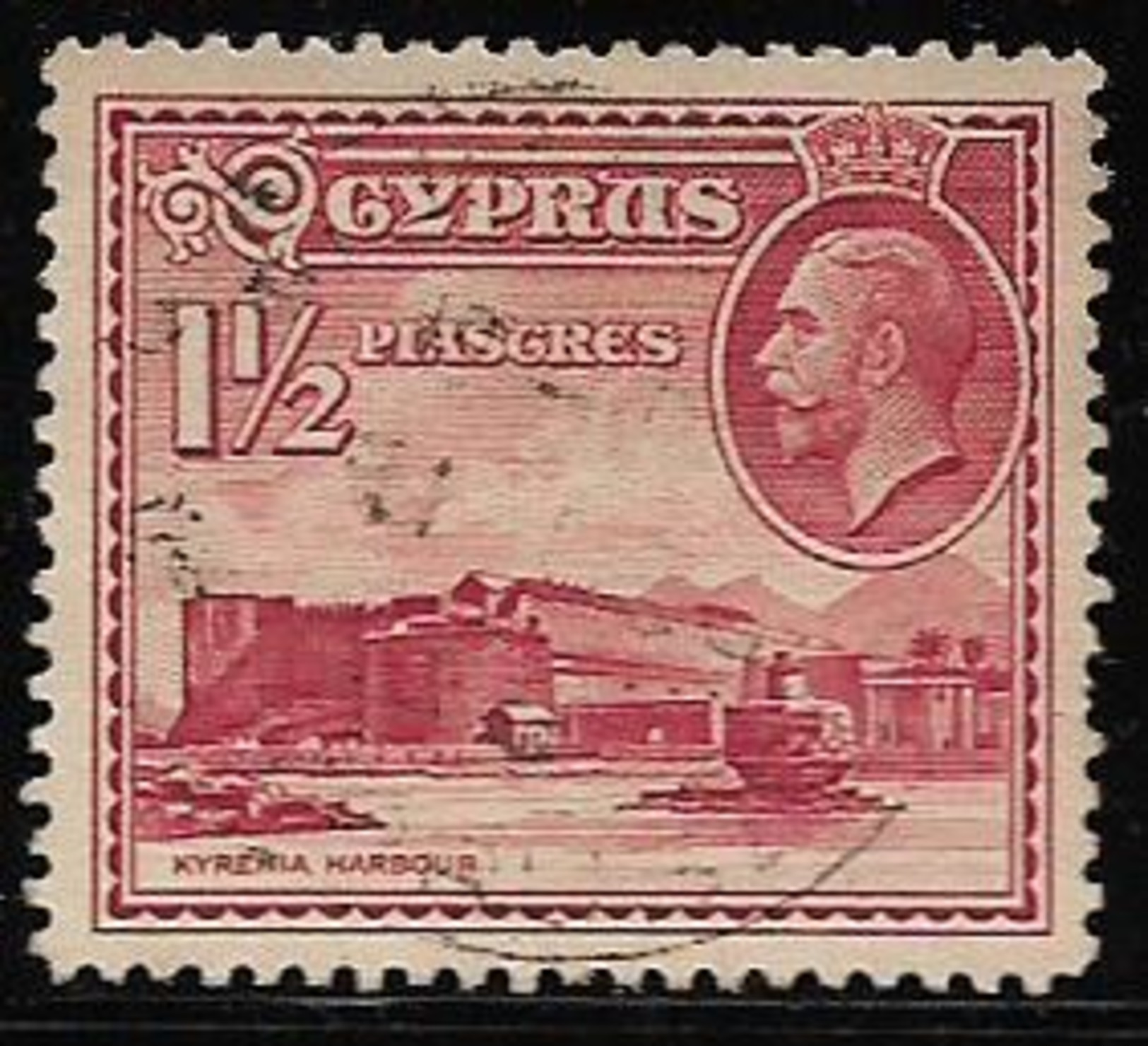 Cyprus British Colony Commonwealth Kyrenia Harbour George KGV 1&1/2piascres Used Stamp  #AR:21 - Cyprus (...-1960)