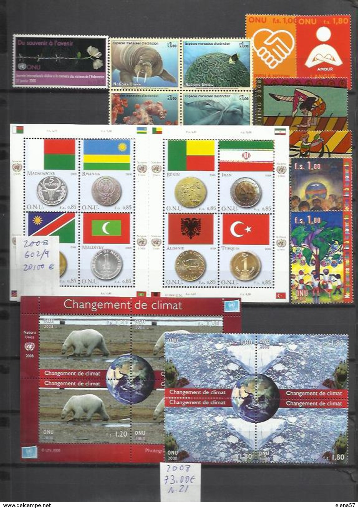 COLECCION LOTE NACIONES UNIDAS Nº21 DE 2008 SEDE GENÉVE SUIZA MNH**VALOR 73,00&euro;. ********************************** - UNO