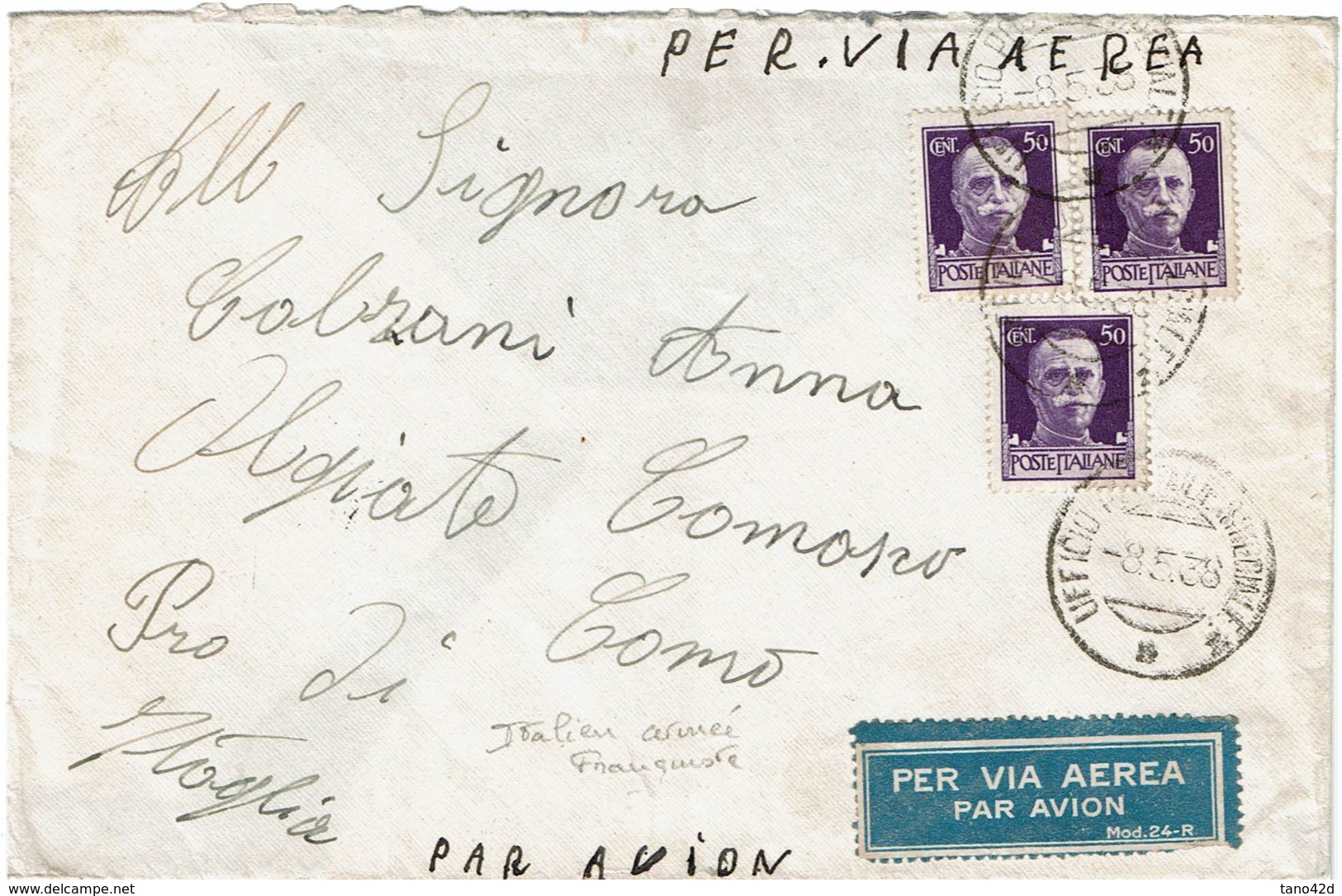 CTN40/1 - ESPAGNE LETTRE D'UN ENGAGE ITALIEN DANS LA MILICE FRANQUISTE " UFF.POSTALE SPECIALE - 8/5/38" - Militaire Post (PM)