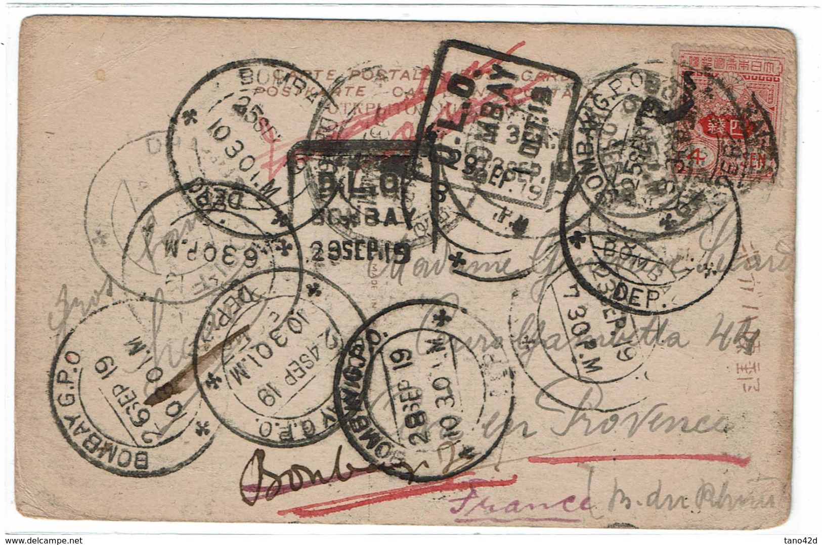 CTN40/1 - JAPON CPA CIRCULEE II° SEMESTRE 1919 CIRCUIT A ETUDIER THEME TRAIN GARE - Cartas & Documentos