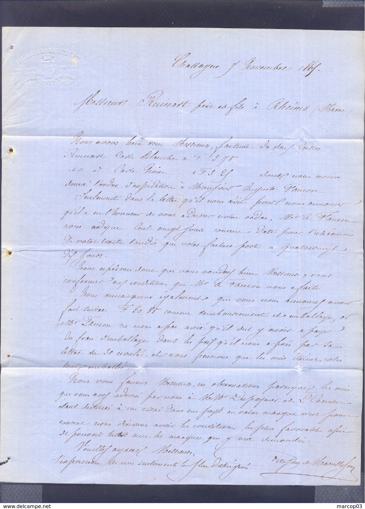 COTE D'OR 21 CHASSAGNE LE HAUT LAC TAD 22  Du 07/11/1865 GC 4534 Sur N° 22 SUP - 1849-1876: Période Classique