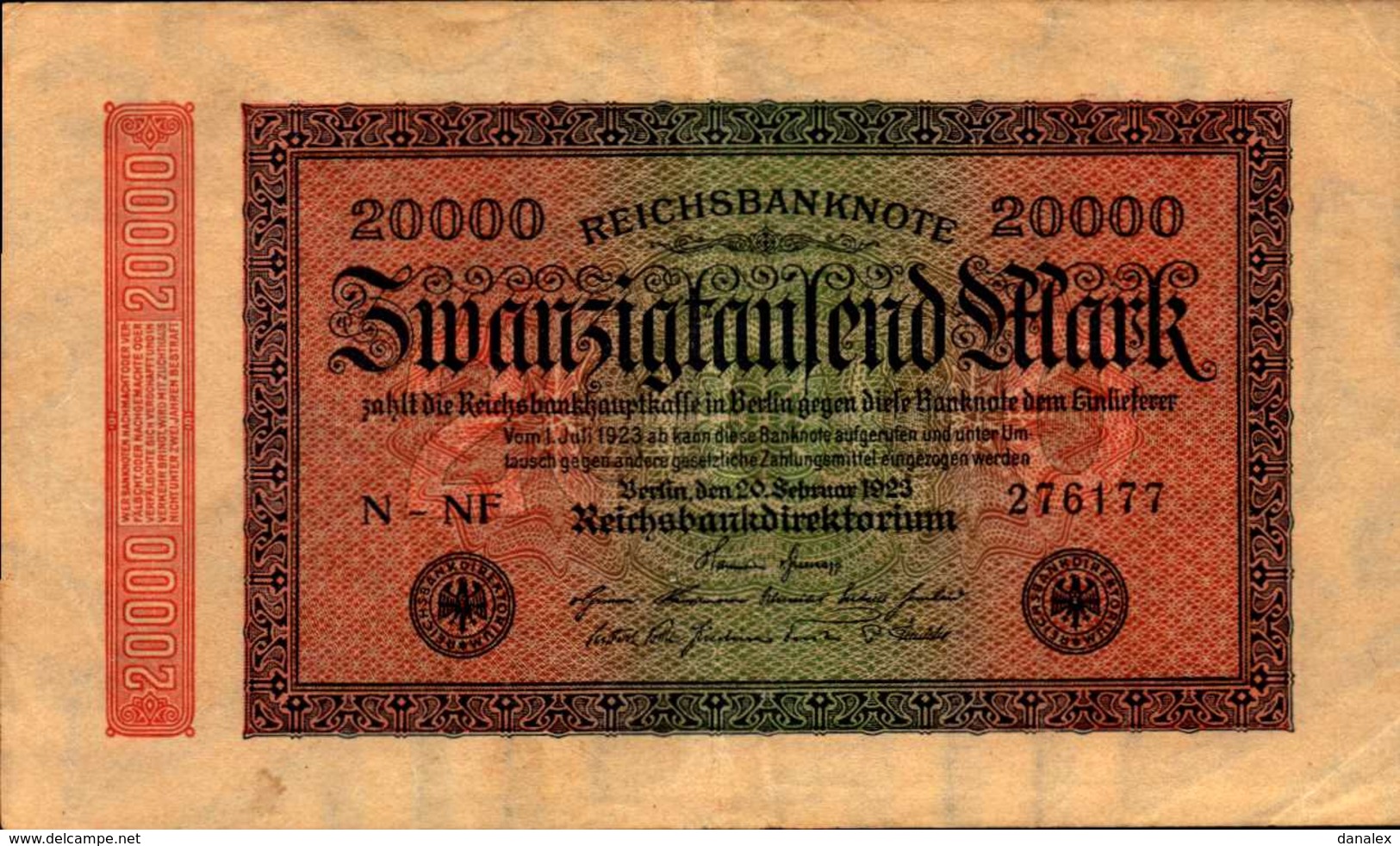 ALLEMAGNE WEIMAR 20000 MARK Du 20-2-1923  Pick 85 - 20000 Mark