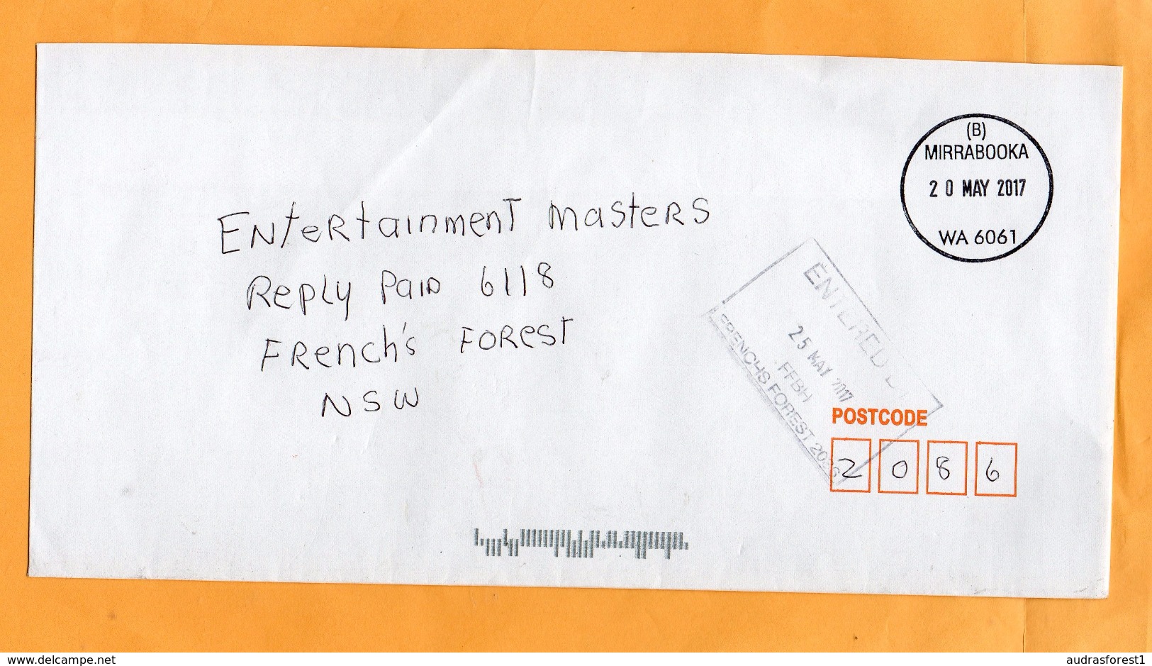 MY1055B (B) MIRRABOOKA WA 6061 FULL CIRCULAR POSTMARK Dated 22 MAY 2017 Complete Cover + Frenchs FOREST Receipt4 - Briefe U. Dokumente
