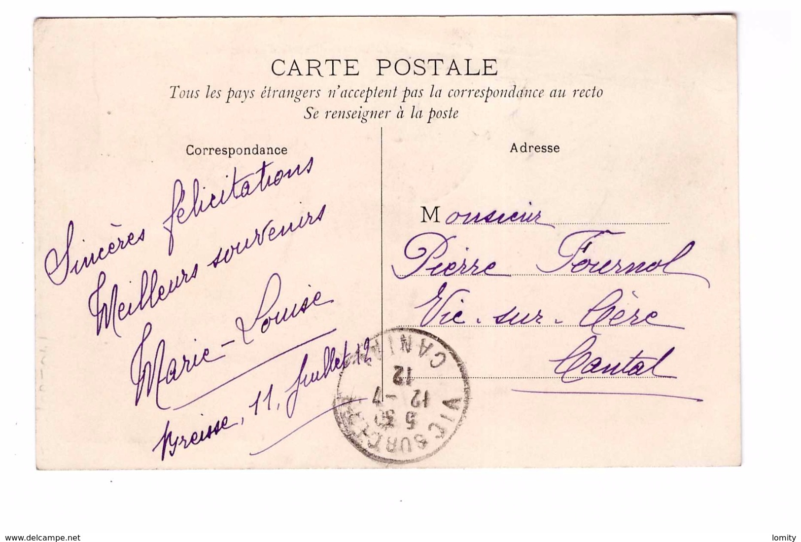 15 Jussac La Chapelle Autaurive Hauterive Cpa Animée Carte Rare Avec Cette Animation Cachet 1912 - Jussac