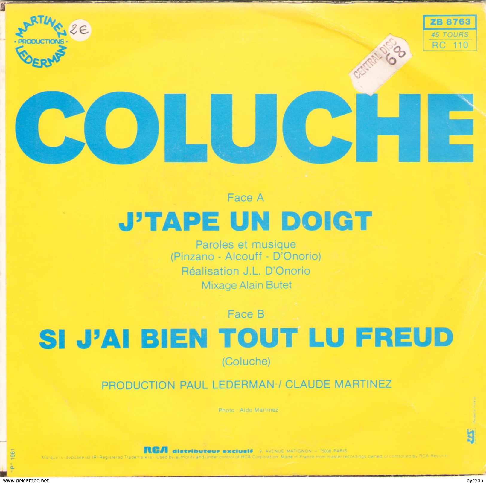 COLUCHE J TAPE UN DOIGT / SI J AI BIEN TOUT LU FREUD RCA ZB 8763 - Humor, Cabaret